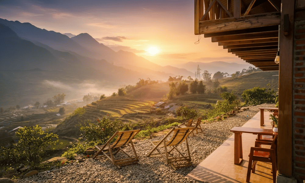 Open courtyard, perfect for watching the sunrise at Sapa&rsquo;s Soul